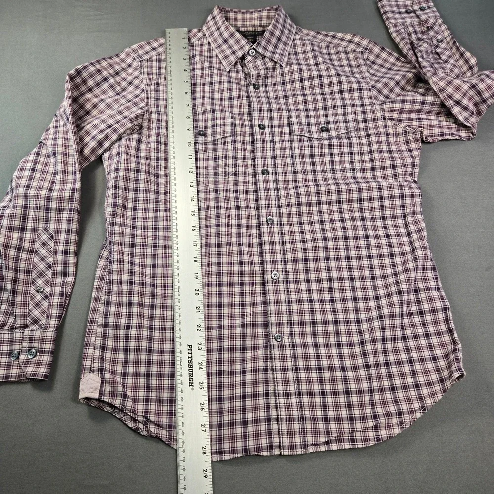 Banana Republic Men's Slim Fit Plaid Button Down Shirt Purple White Cotton Small